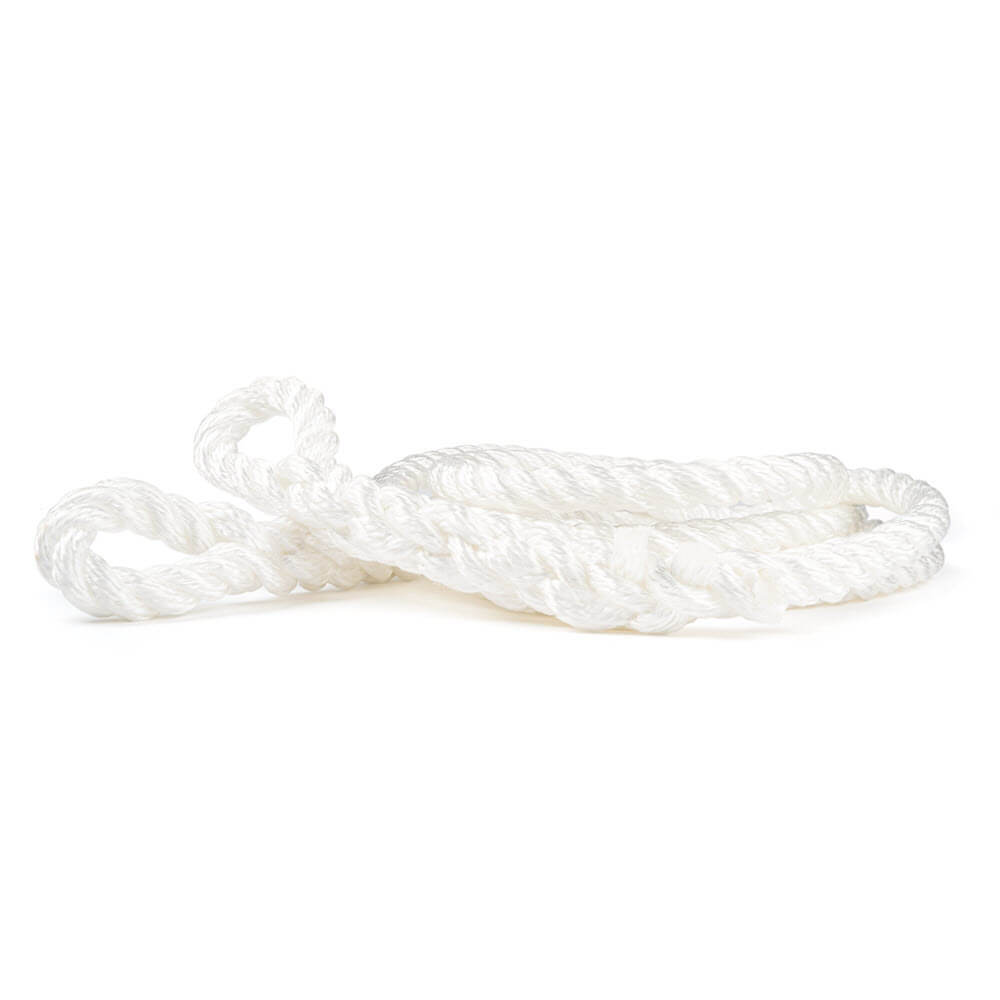 Câble de remorquage cinétique blanc de 22 mm en matériau composite, soigneusement enroulé avec des boucles aux deux extrémités, conçu pour les applications de traction lourde et des performances durables.