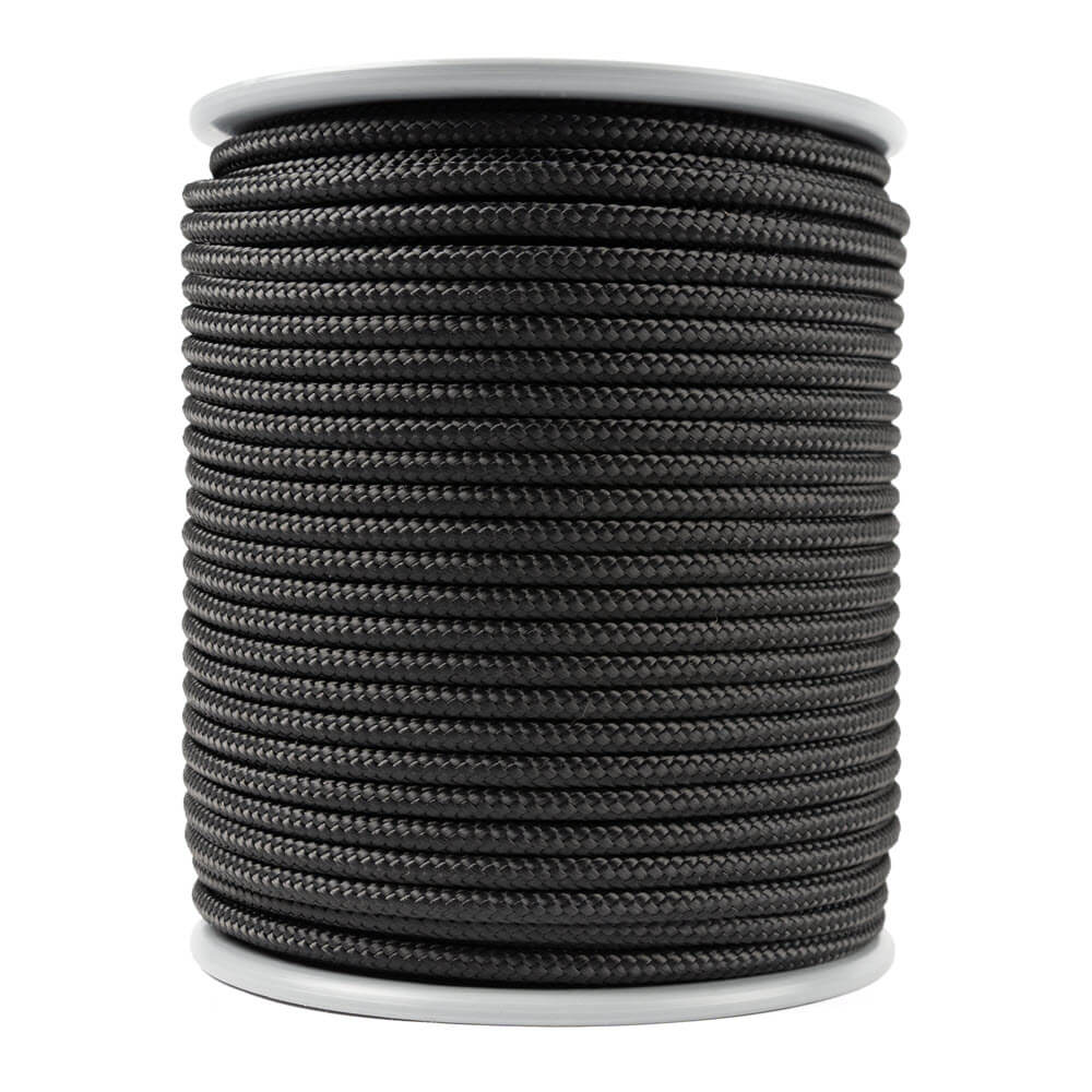 Bobine de cordon Kevlar 4 mm avec gaine polyester noire de ProRope, parfait pour des applications robustes et durables, disponible au mètre ou en bobines de 50/100 mètres.
