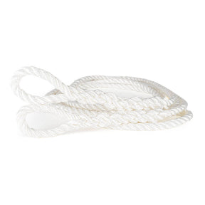 Câble de remorquage cinétique blanc de 12 mm en matériau composite, soigneusement enroulé avec des boucles aux deux extrémités, idéal pour les applications de traction lourde et des performances durables.