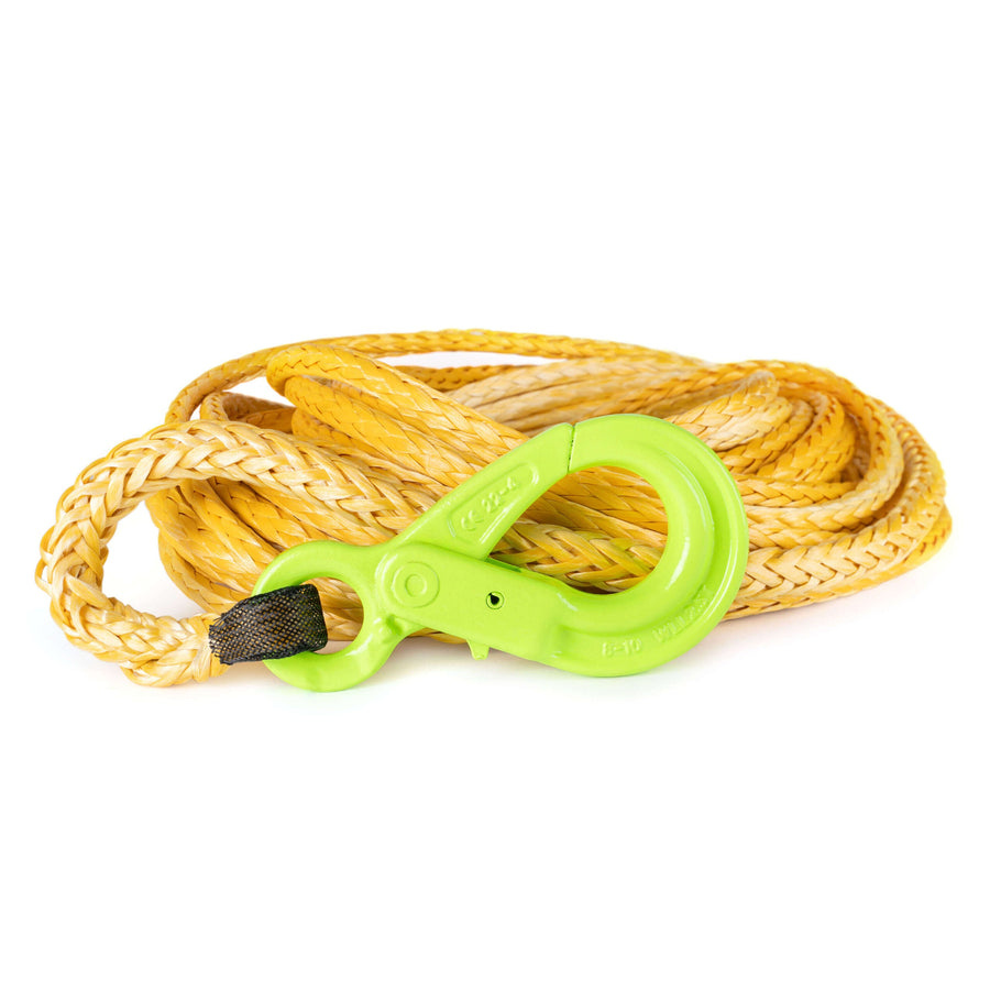 Câble de treuil Dyneema SK75 jaune, 10 mm et 20 mètres, avec œil épissé et crochet